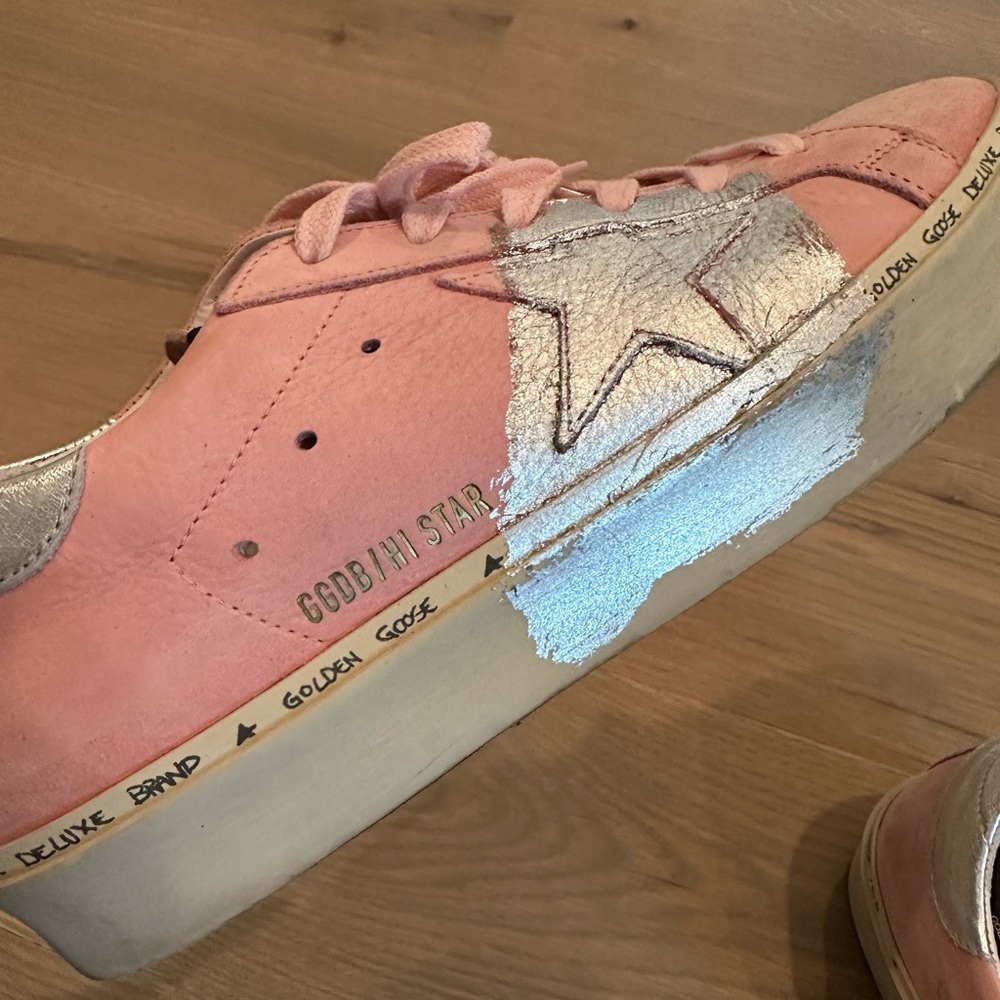 Golden Goose Pink Suede Hi Star with Silver paint limited edition barely worn - Picture 2 of 12